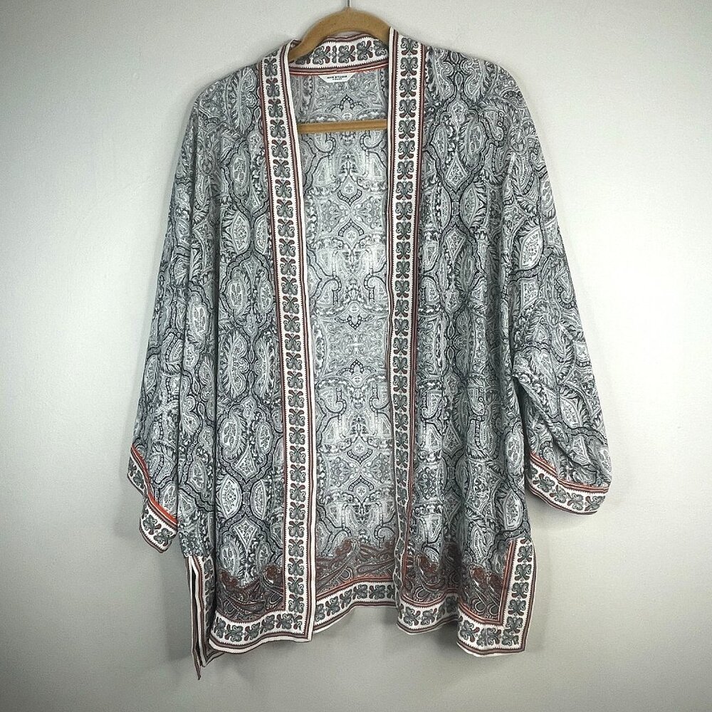Max Studio Top Womens 2X Kimono Open Boho Neutral Capsule Layer Casual Travel